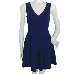 LULU'S Skater Dress, S, Navy Blue, Sleeveless, V-neck, Back Zipper